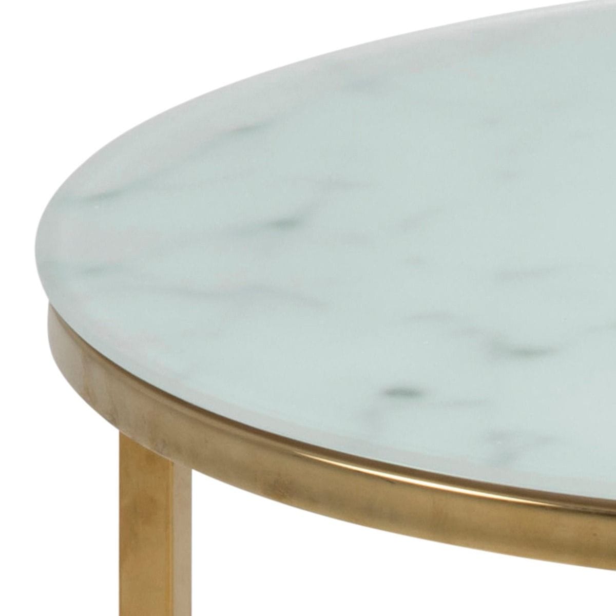 Coffee Table Alisma Round Side Table with White Crystal Clear Marble Glass Top & Gold Legs