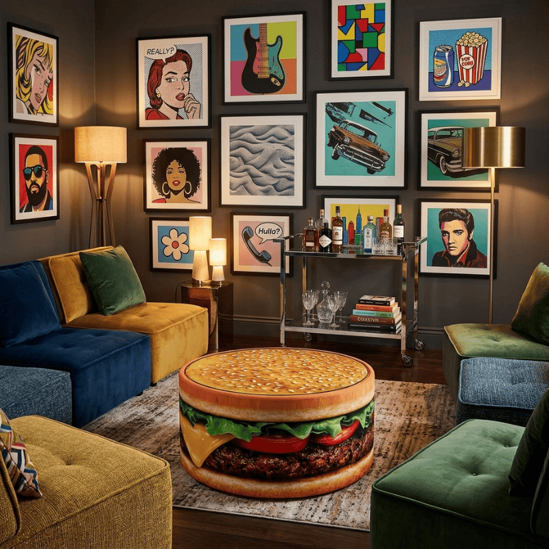 Coffee Table Cheese Burger Icon Upholstered Round Coffee Table