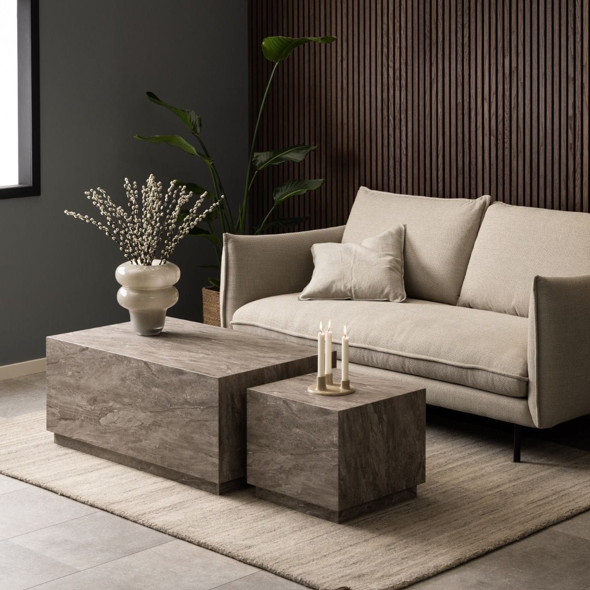 Coffee Table Dice Coffee Table Set in Grey Marble