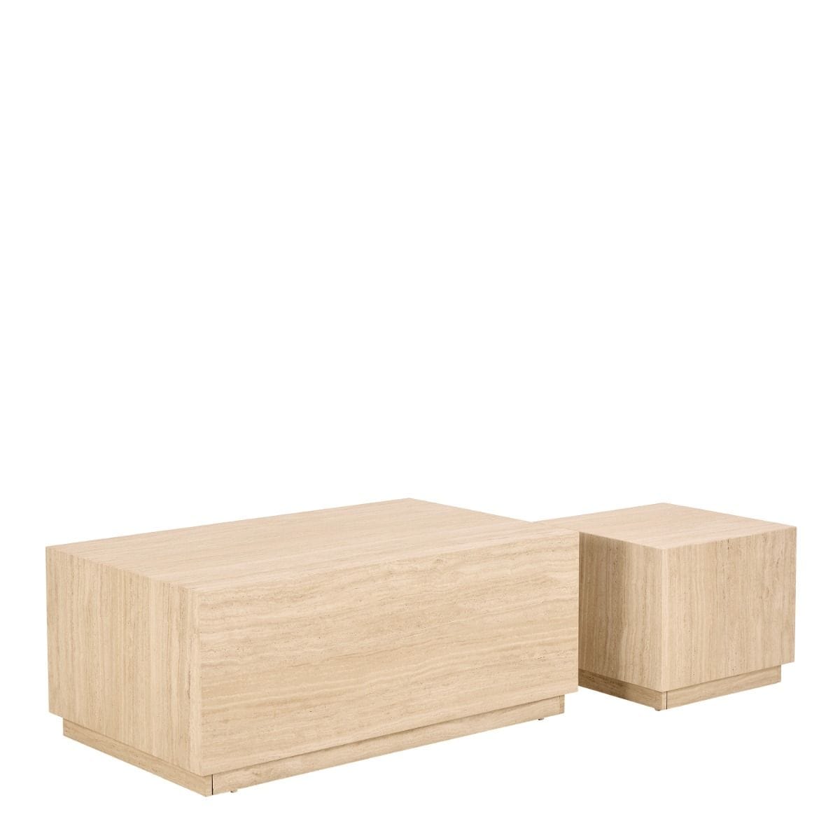 coffee table Dice Rectangular Coffee Table Set Travertine Finish Set of 2