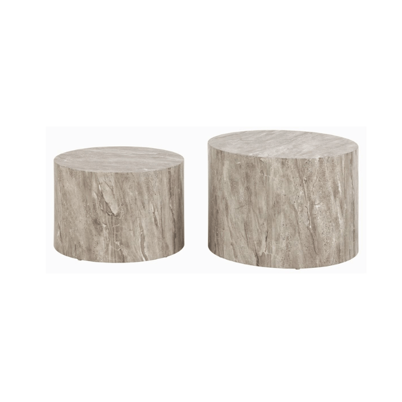 Coffee Table Dice Round Coffee Table Set in Grey Marble