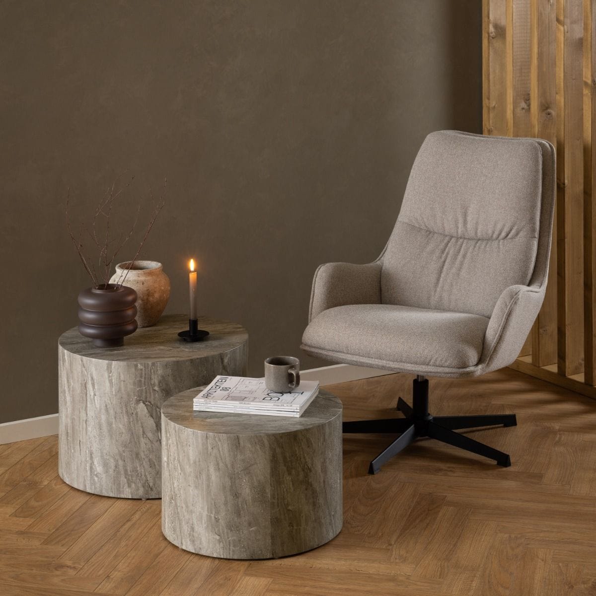 Coffee Table Dice Round Coffee Table Set in Grey Marble