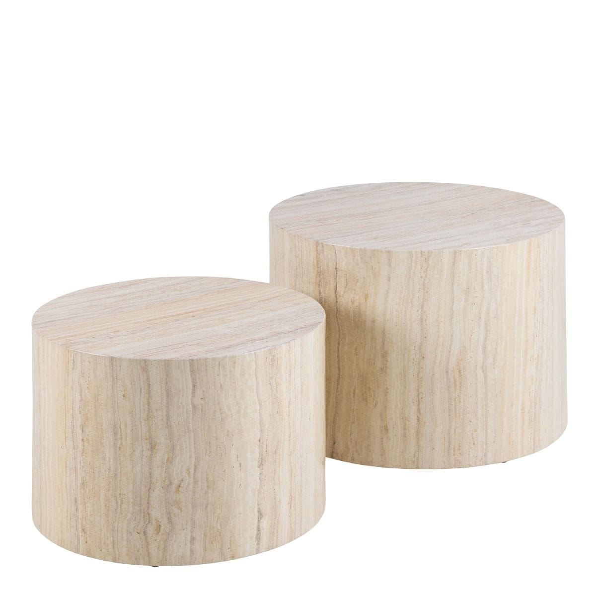Coffee Table Dice Round Coffee Table Set in Light Travertine Effect