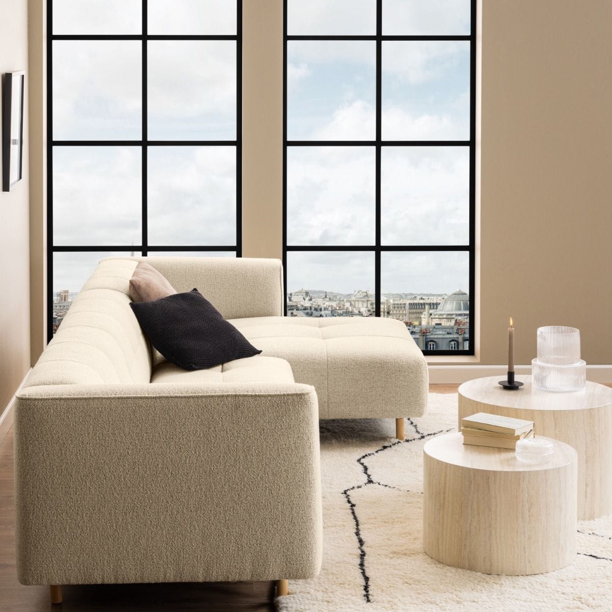 Coffee Table Dice Round Coffee Table Set in Light Travertine Effect