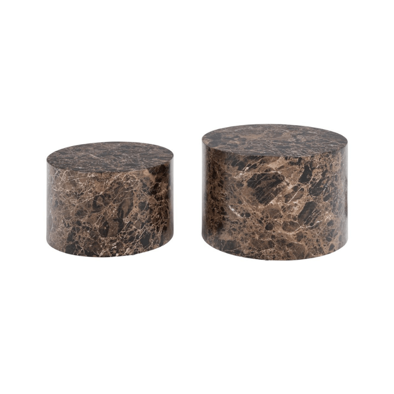 coffee table Dice Round Coffee Table Set of 2 in Brown Marble Finish