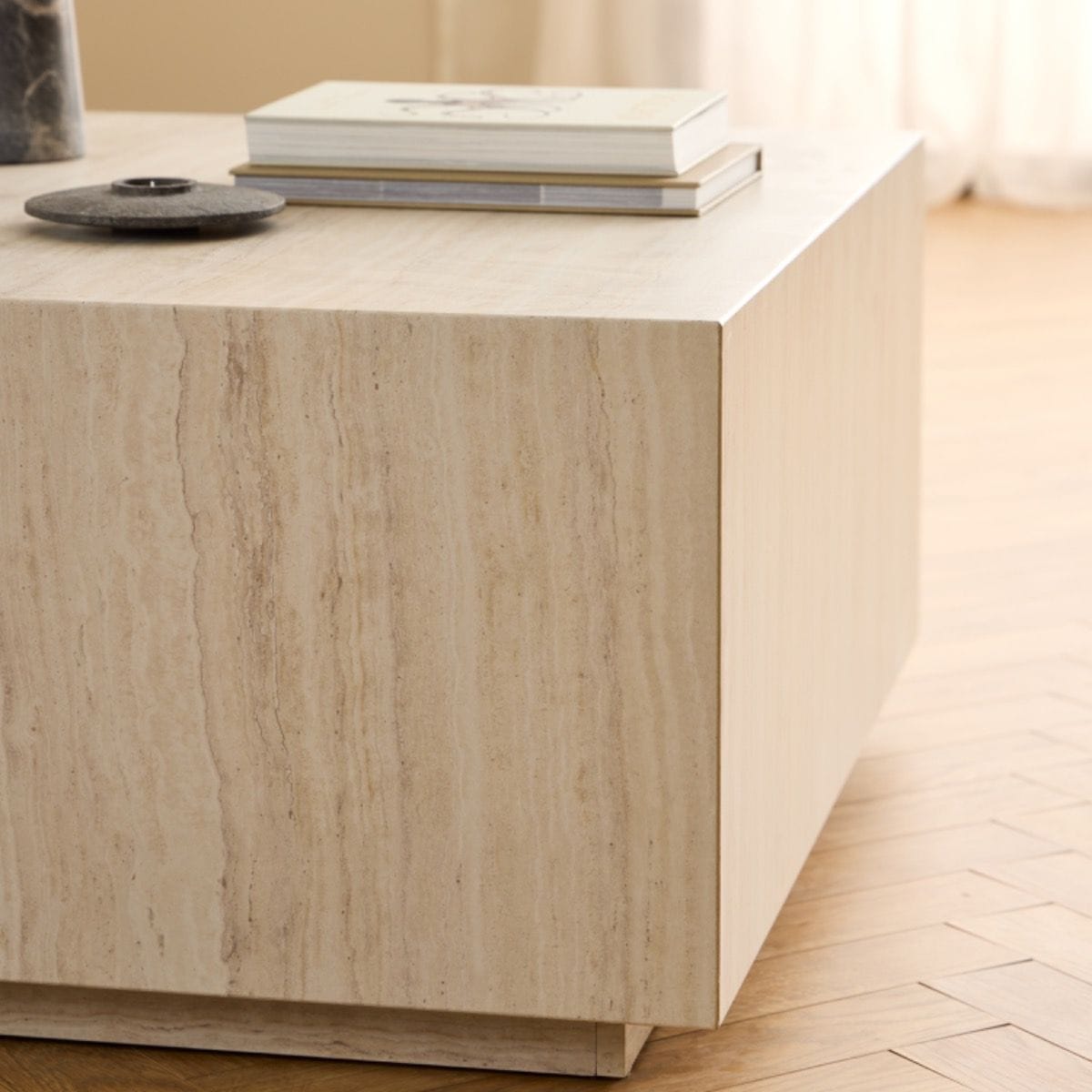 Coffee Table Dice Square Coffee Table in Light Travertine Effect 90x90x42cm