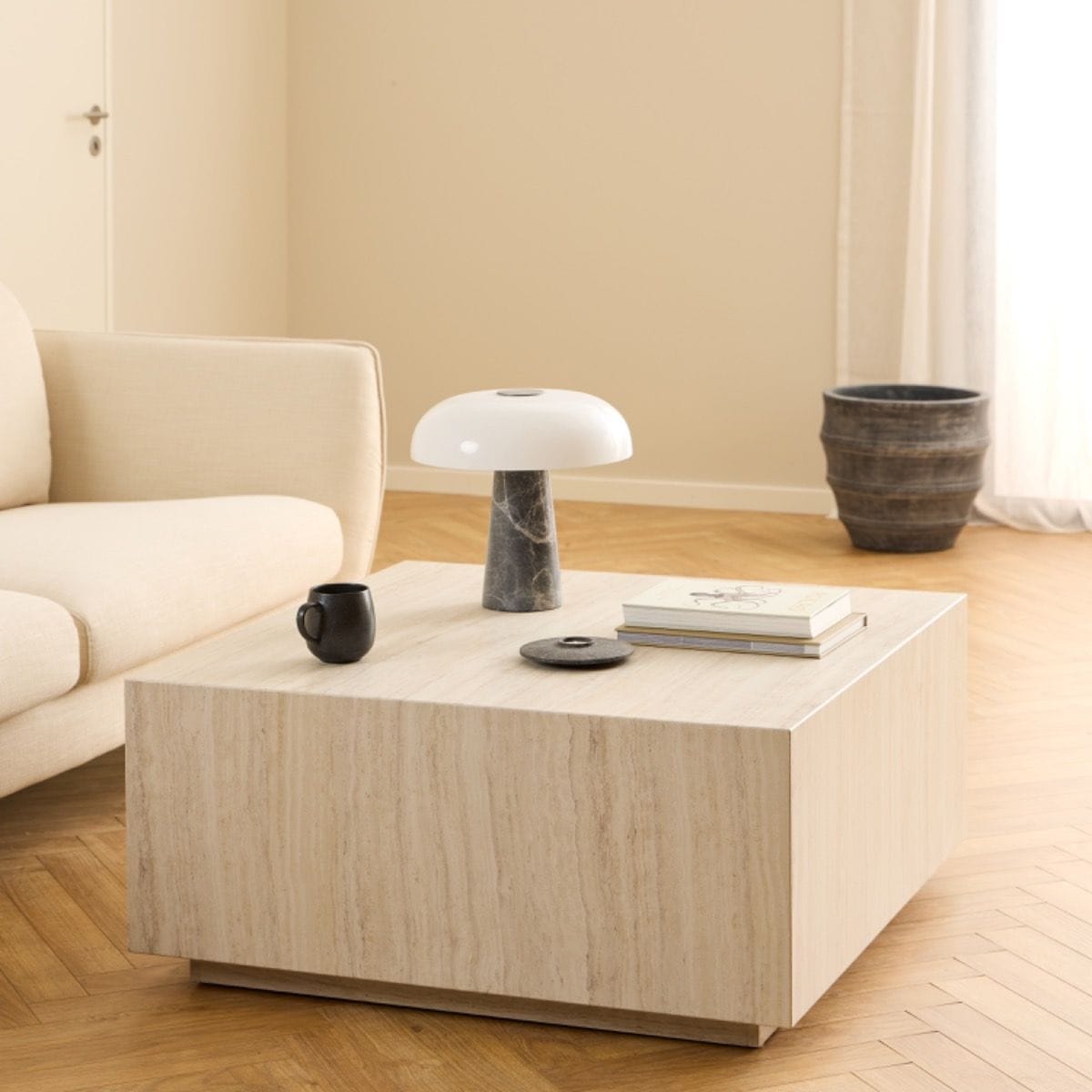 Coffee Table Dice Square Coffee Table in Light Travertine Effect 90x90x42cm