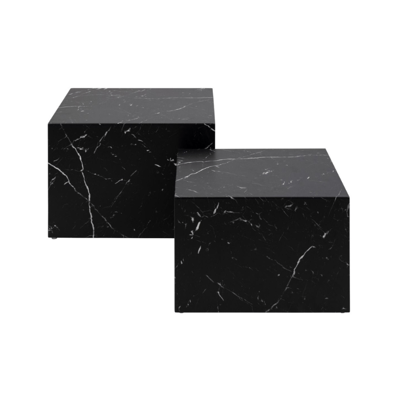 Coffee Table Dice Square Coffee Table Set in Black Marble Marquina