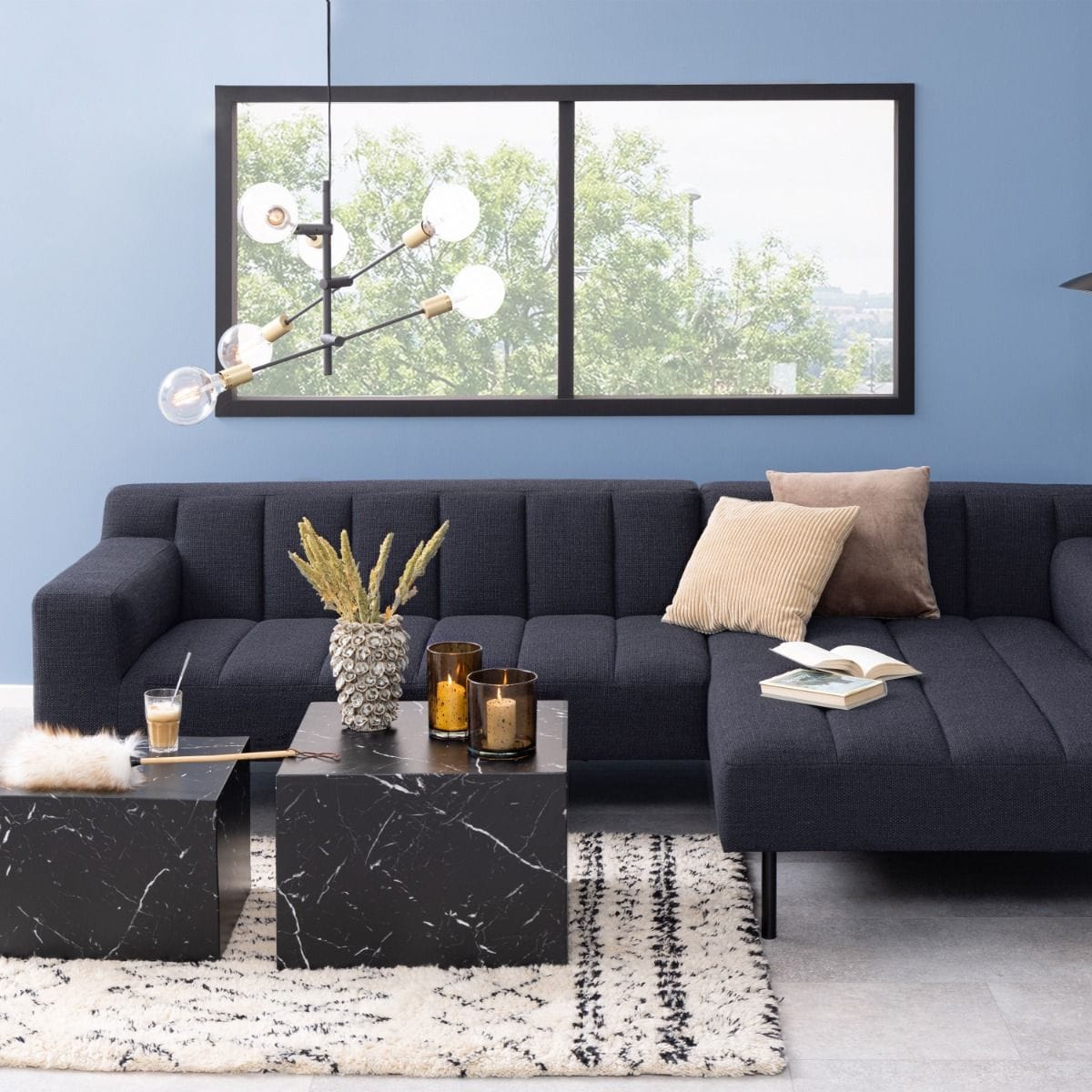 Coffee Table Dice Square Coffee Table Set in Black Marble Marquina