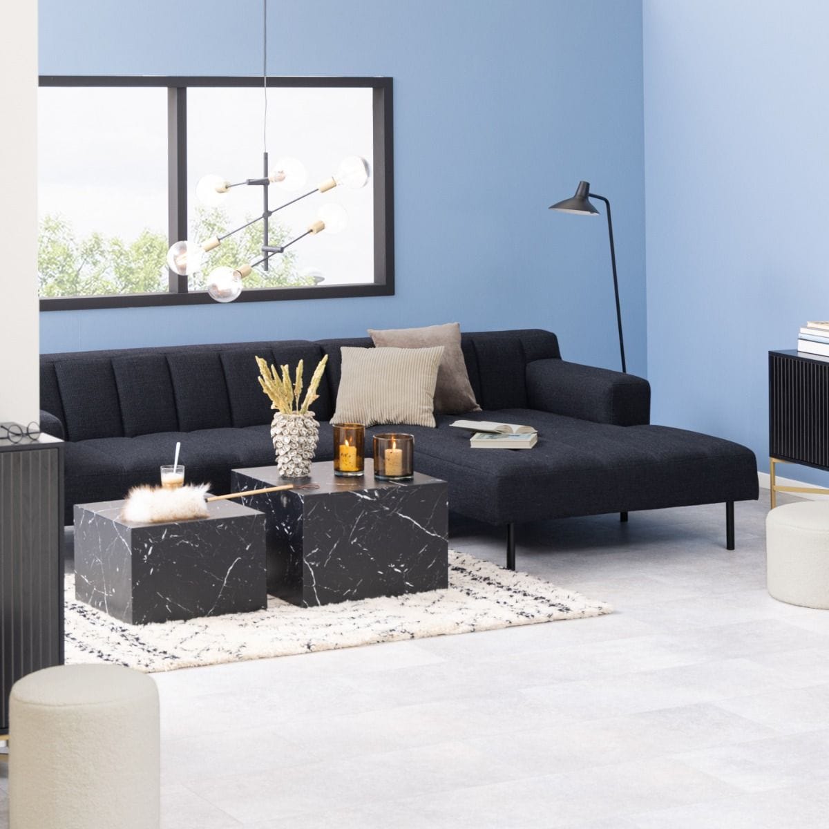 Coffee Table Dice Square Coffee Table Set in Black Marble Marquina