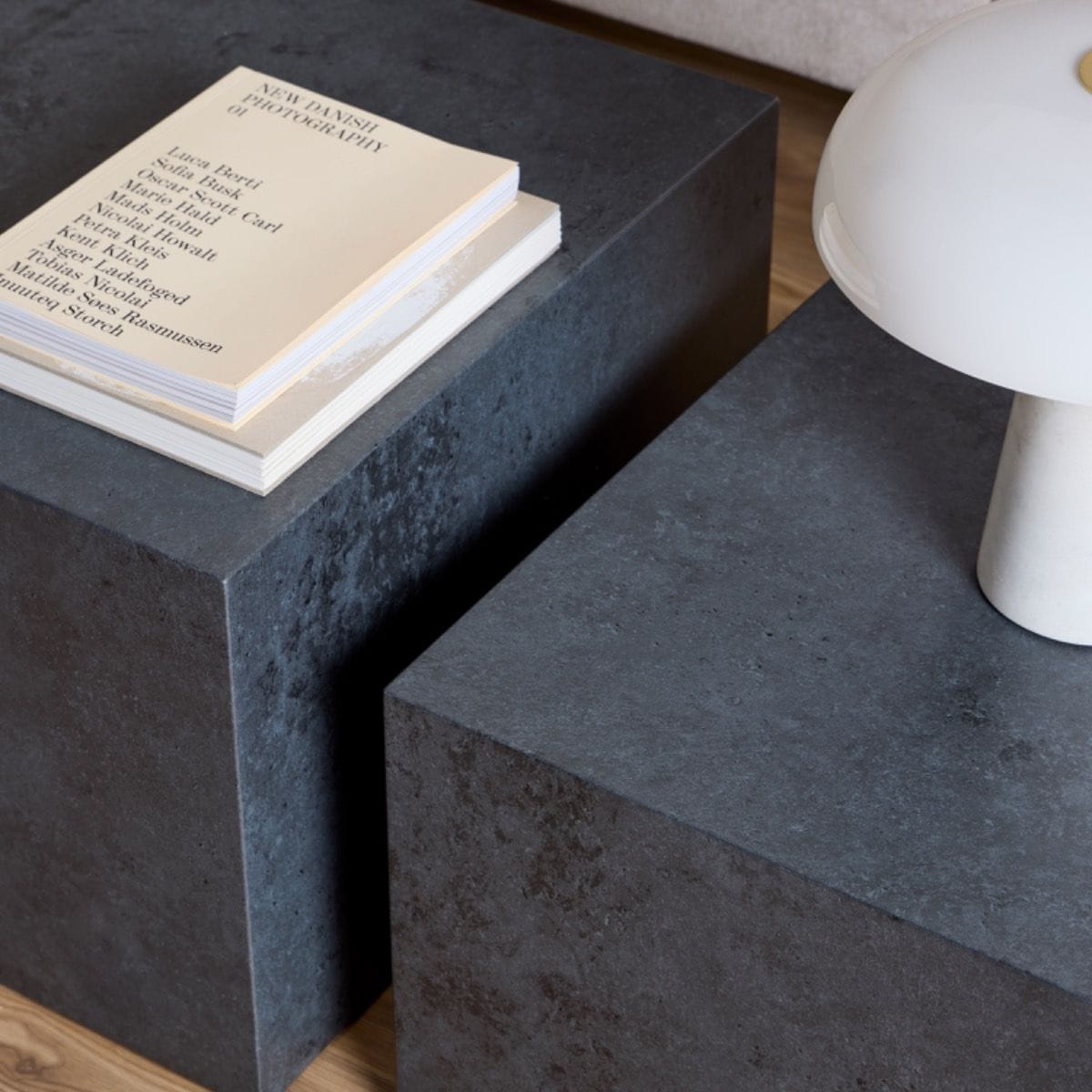 Coffee Table Dice Square Coffee Table Set in Black Ocean Rough Paper