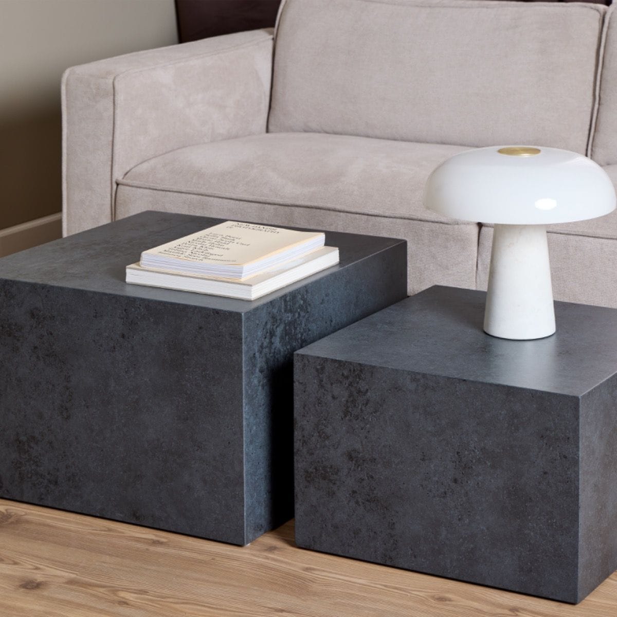 Coffee Table Dice Square Coffee Table Set in Black Ocean Rough Paper