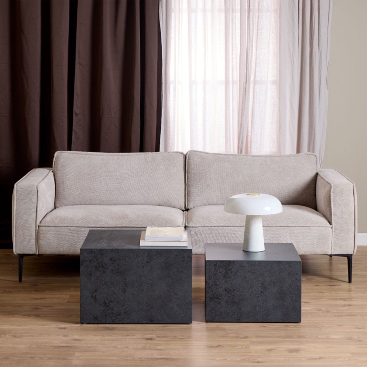 Coffee Table Dice Square Coffee Table Set in Black Ocean Rough Paper