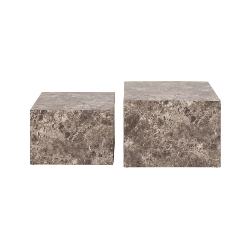 Coffee Table Dice Square Coffee Table Set in Light Brown Emperador Rough Paper