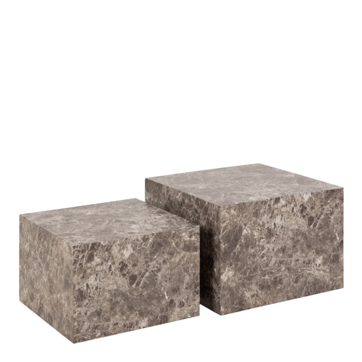 Coffee Table Dice Square Coffee Table Set in Light Brown Emperador Rough Paper