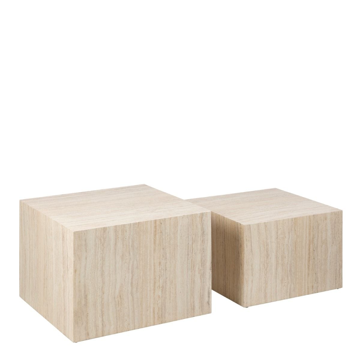 Coffee Table Dice Square Coffee Table Set in Light Travertine Effect