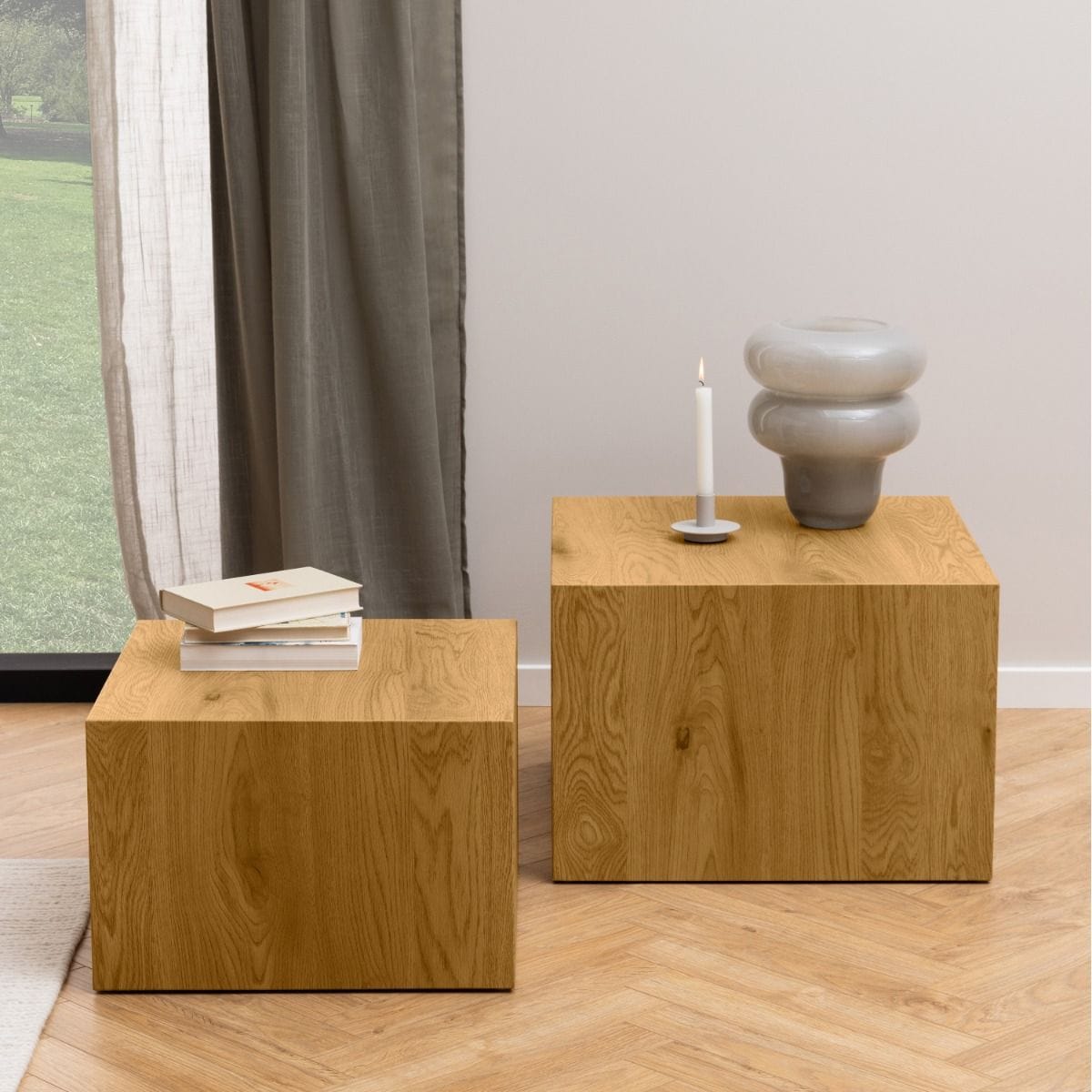 Coffee Table Dice Square Coffee Table Set in Oak Effect