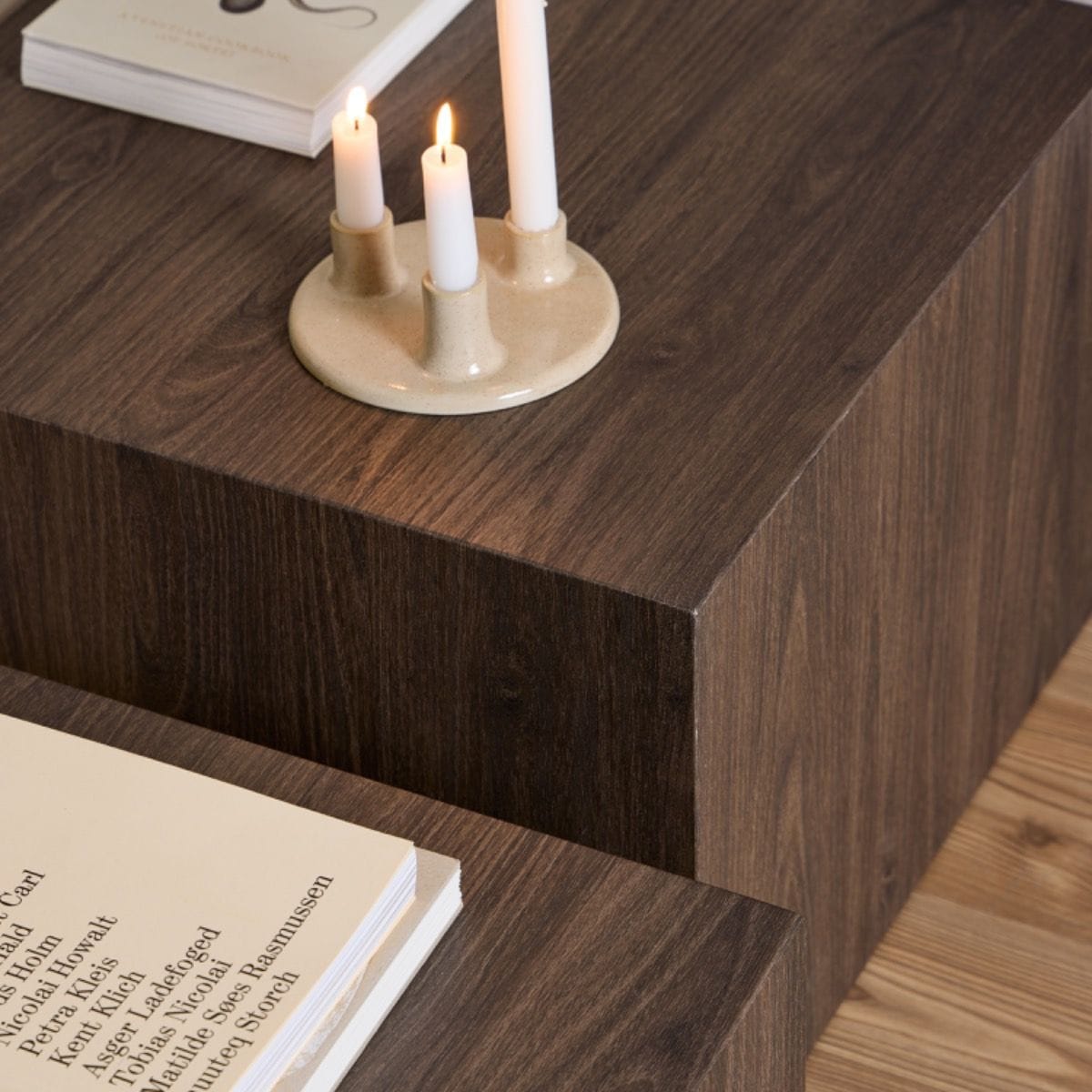 Coffee Table Dice Square Coffee Table Set in Smoked Ash