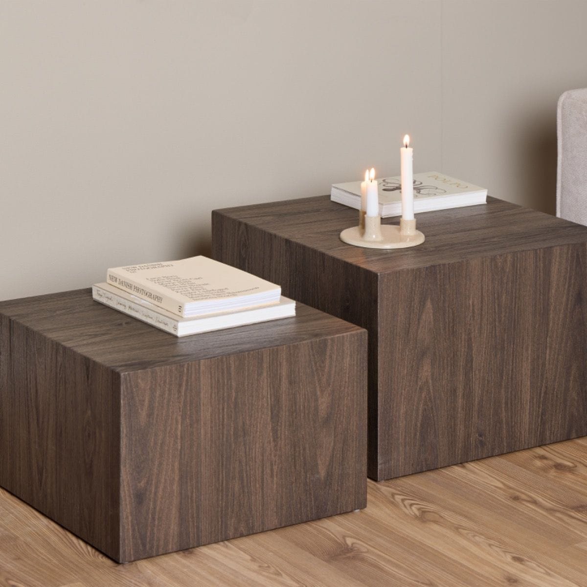 Coffee Table Dice Square Coffee Table Set in Smoked Ash