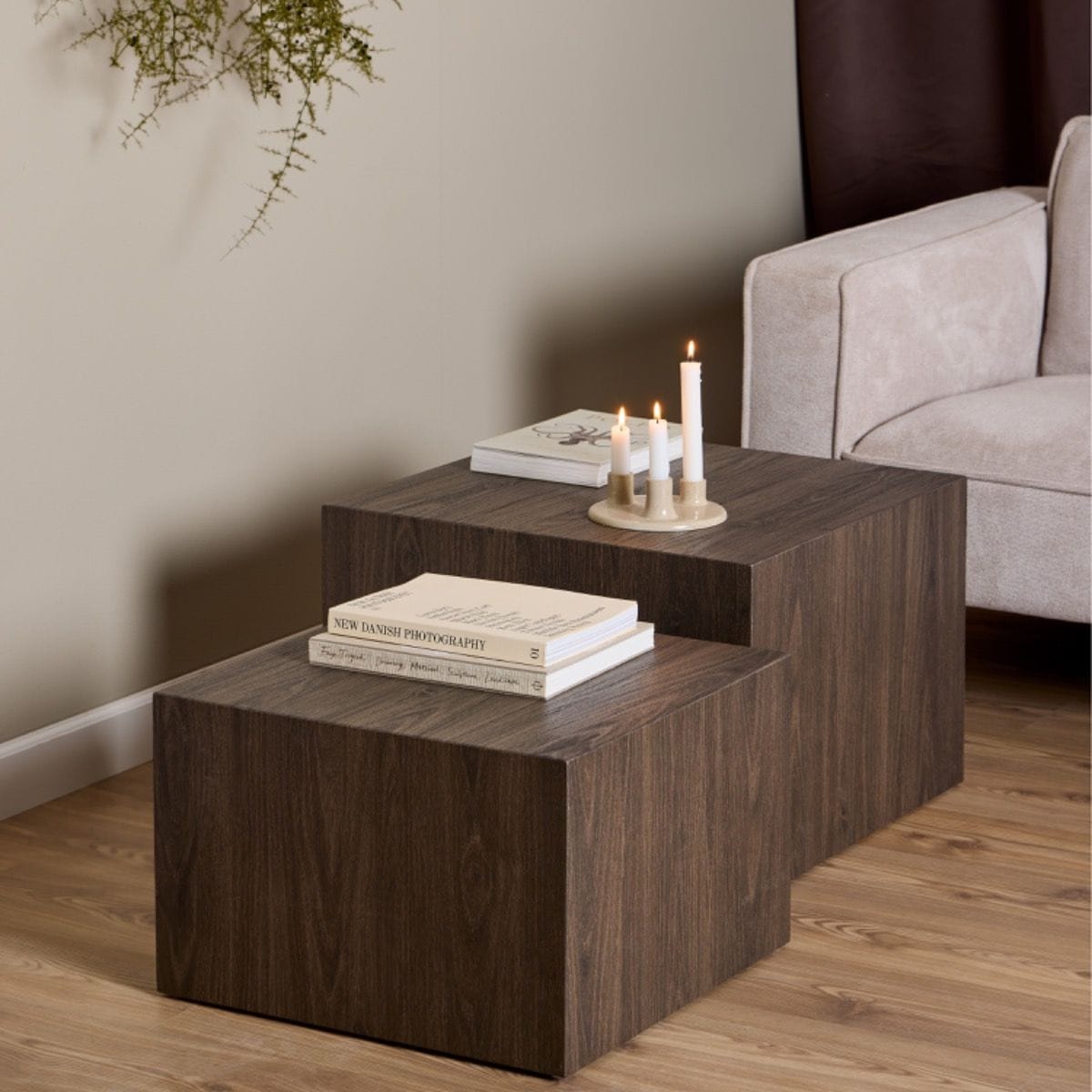 Coffee Table Dice Square Coffee Table Set in Smoked Ash