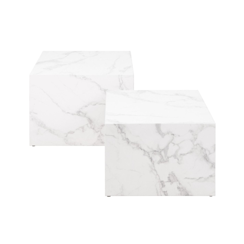 Coffee Table Dice Square Coffee Table Set in White Marble Carrara