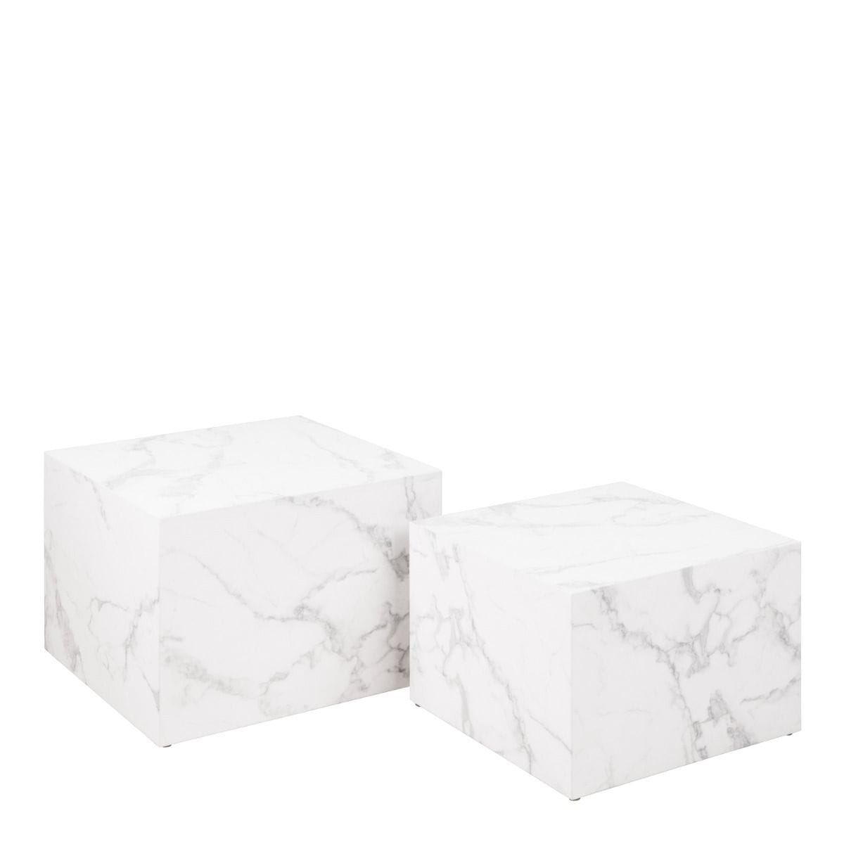Coffee Table Dice Square Coffee Table Set in White Marble Carrara