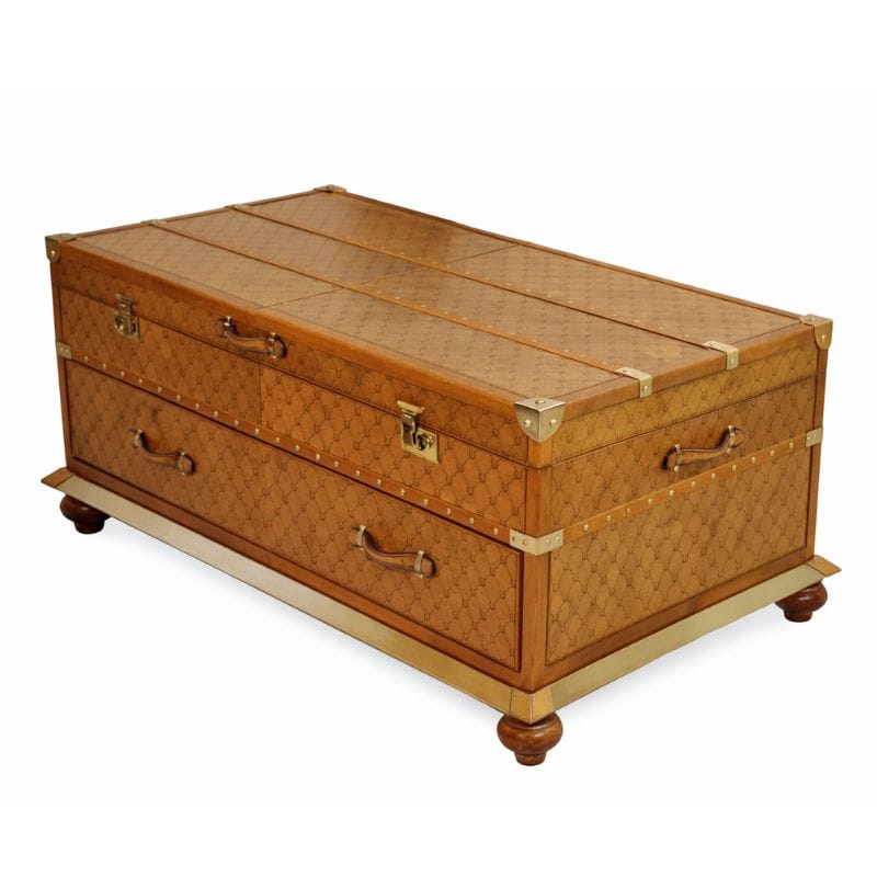 Coffee Table Handcrafted Leather Coffee Table With Drawer