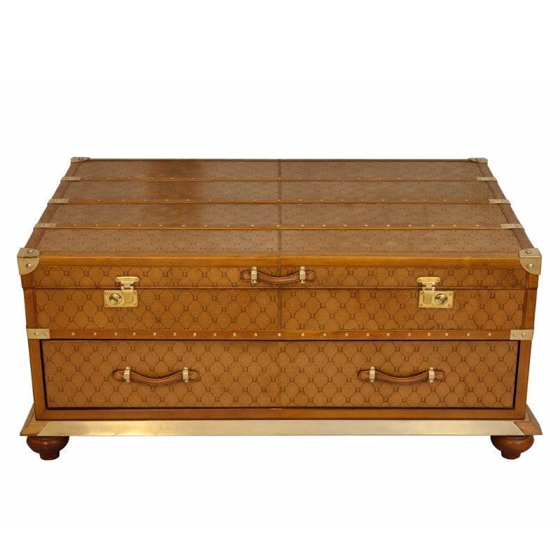 Coffee Table Handcrafted Leather Coffee Table With Drawer