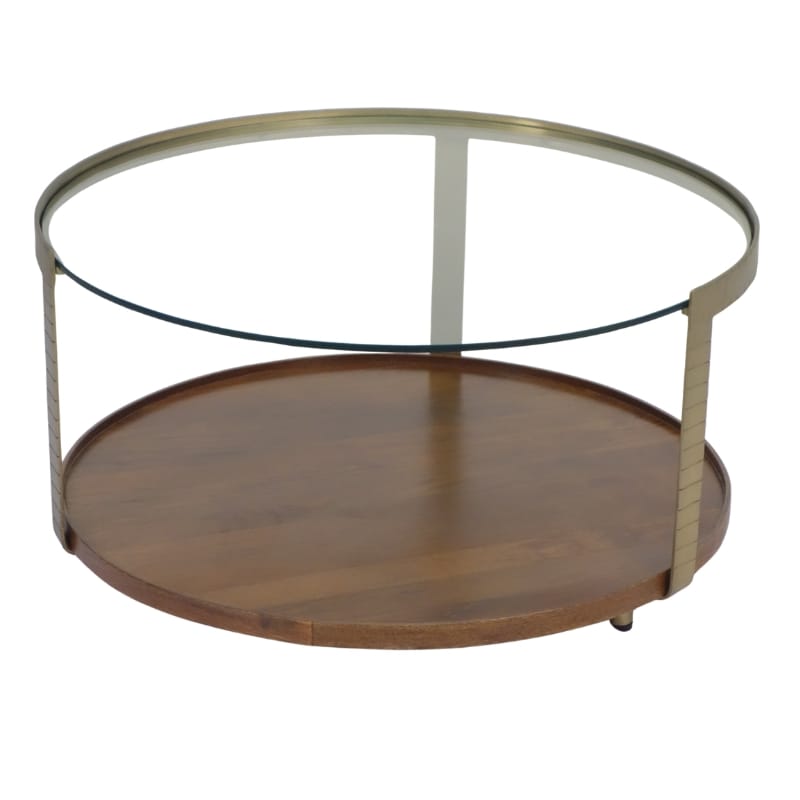 Coffee Table Rajpur Iron Round Glass & Wood Tray Coffee Table