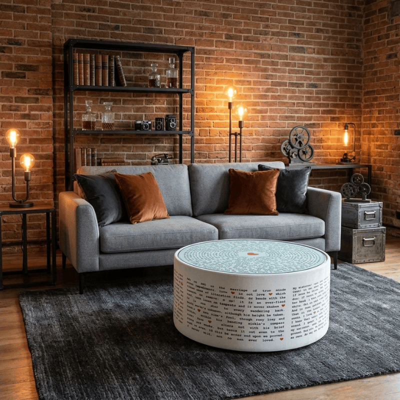 Coffee Table Shakespeare Sonnet Icon Upholstered Round Coffee Table