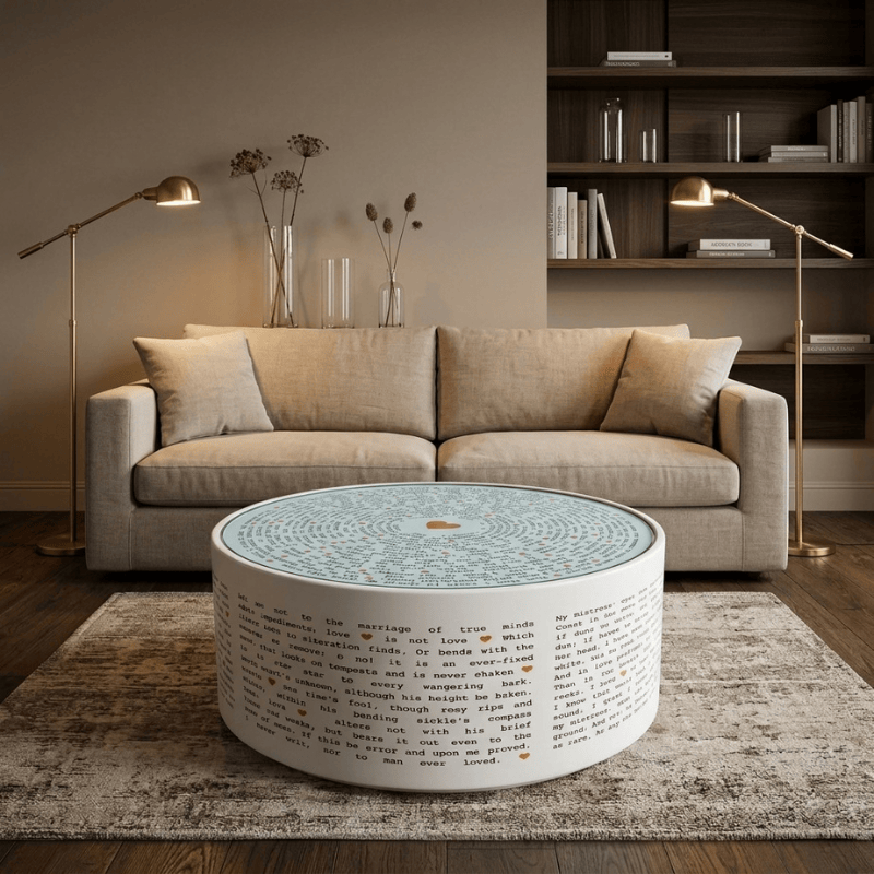 Coffee Table Shakespeare Sonnet Icon Upholstered Round Coffee Table
