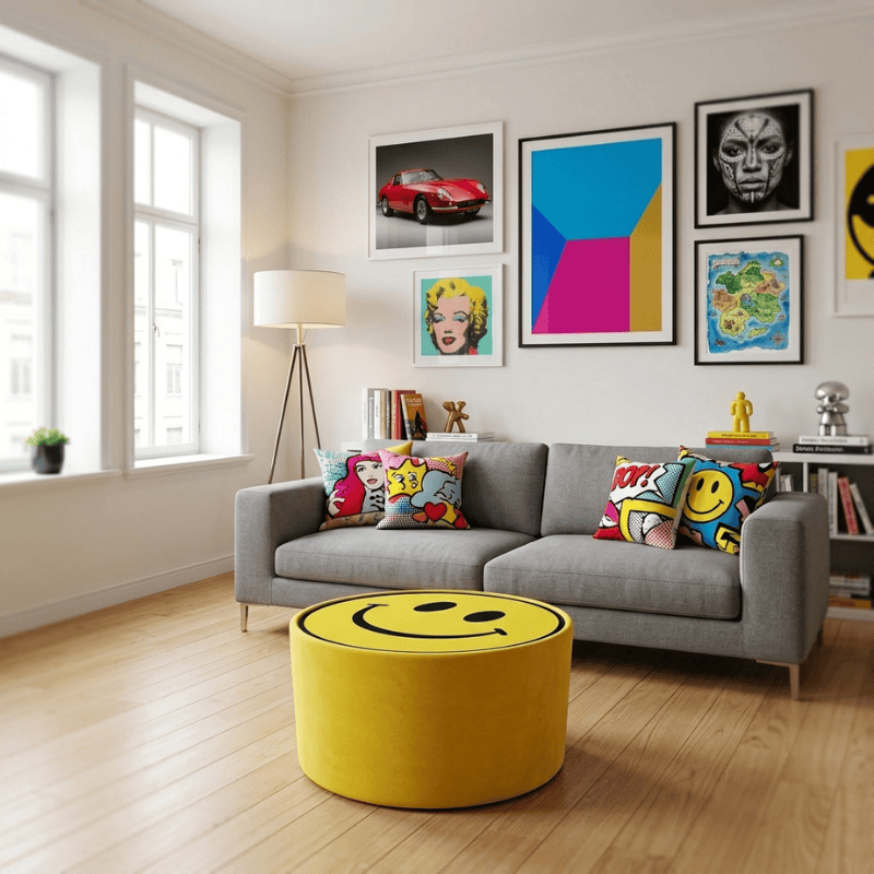 Coffee Table Smiley Face Icon Upholstered Round Coffee Table