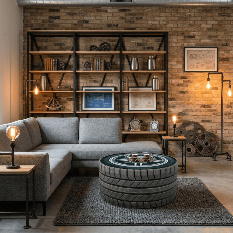 Coffee Table Tyre Icon Upholstered Round Coffee Table