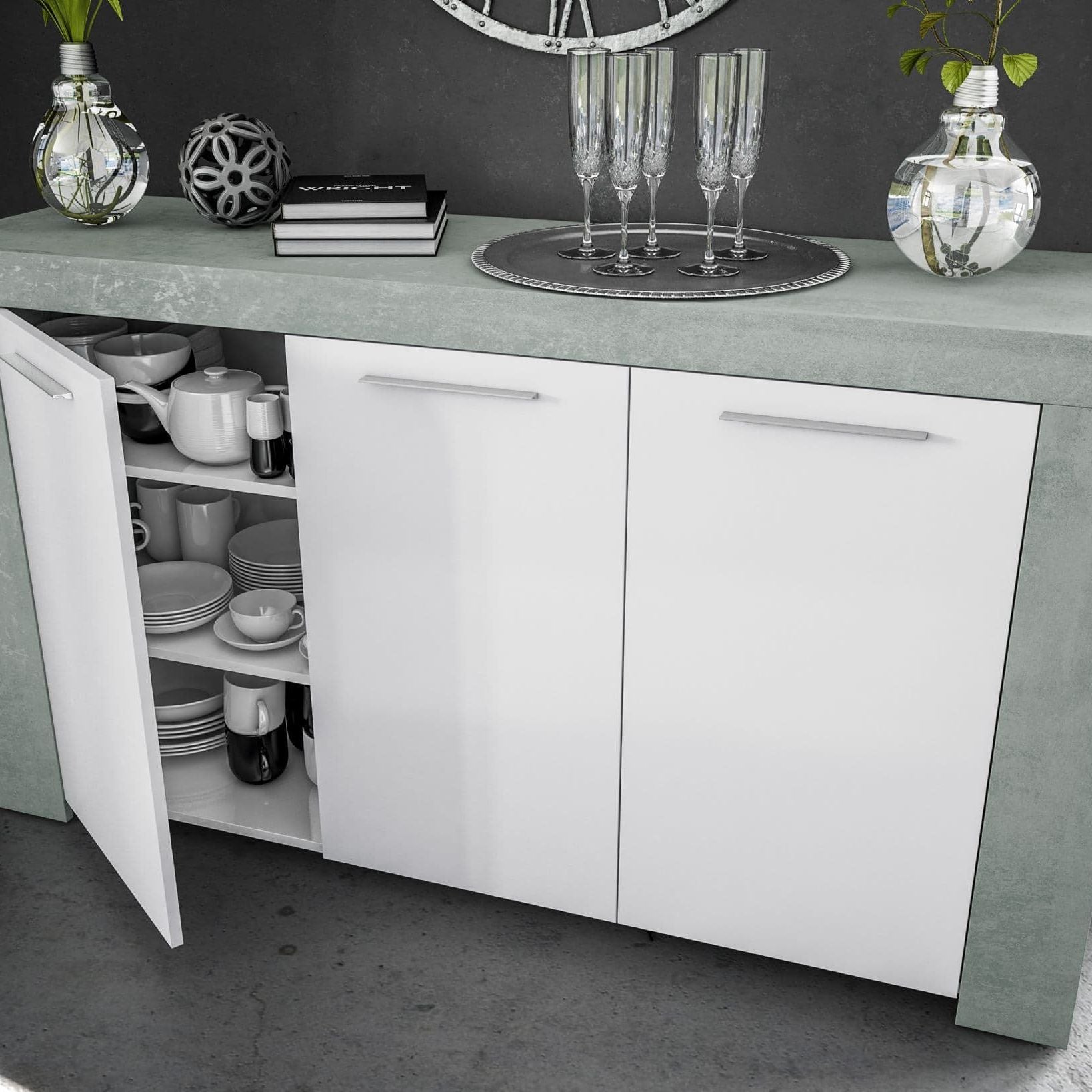 Dalma White Gloss and Grey Sideboard