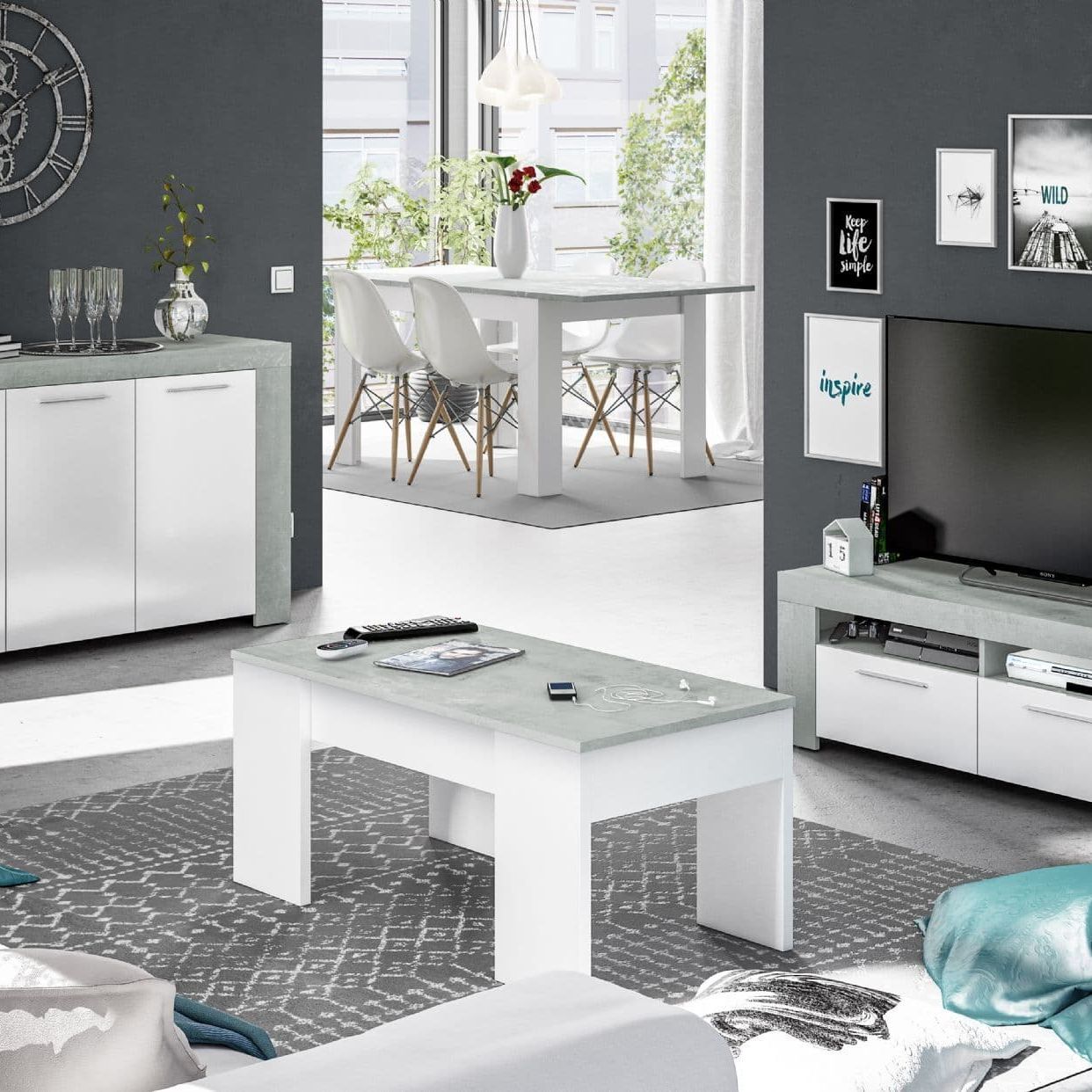 Dalma White Gloss and Grey TV Cabinet Entertainment Unit