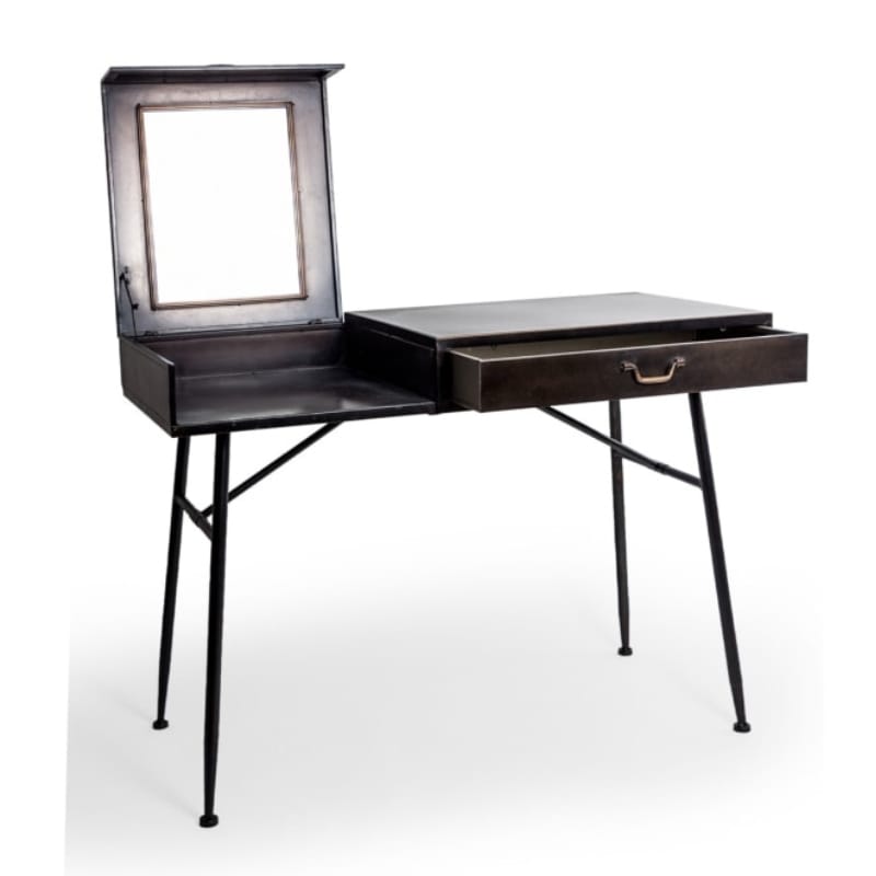 Desk Black and Antique Gold "Orwell" Desk with Concealed Vanity Mirror