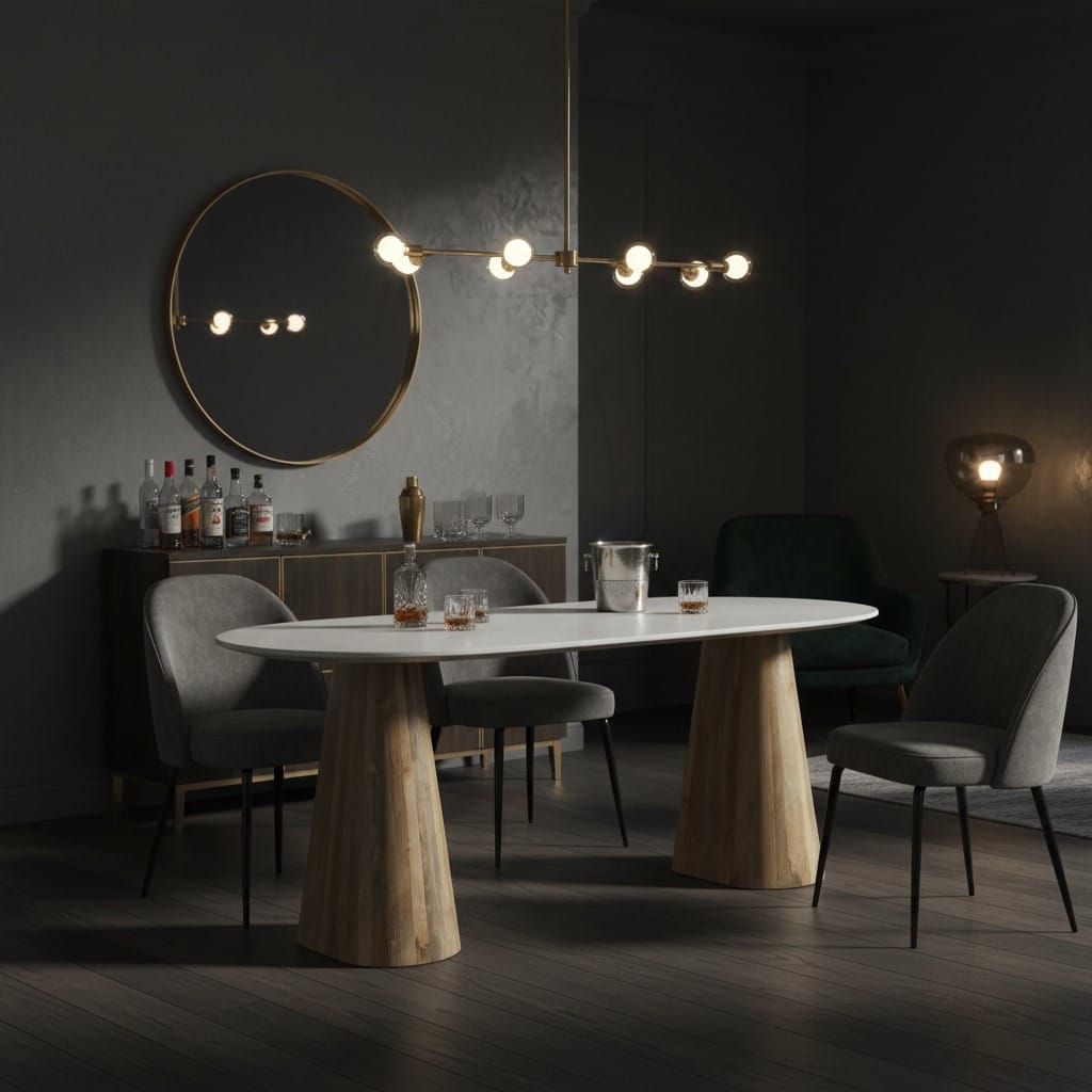 Dining Table Norwa Wooden Oval Marble Top Dining Table