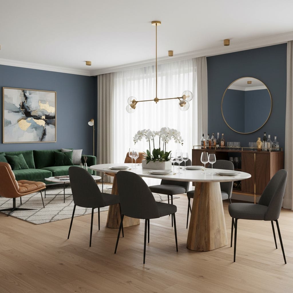 Dining Table Norwa Wooden Oval Marble Top Dining Table