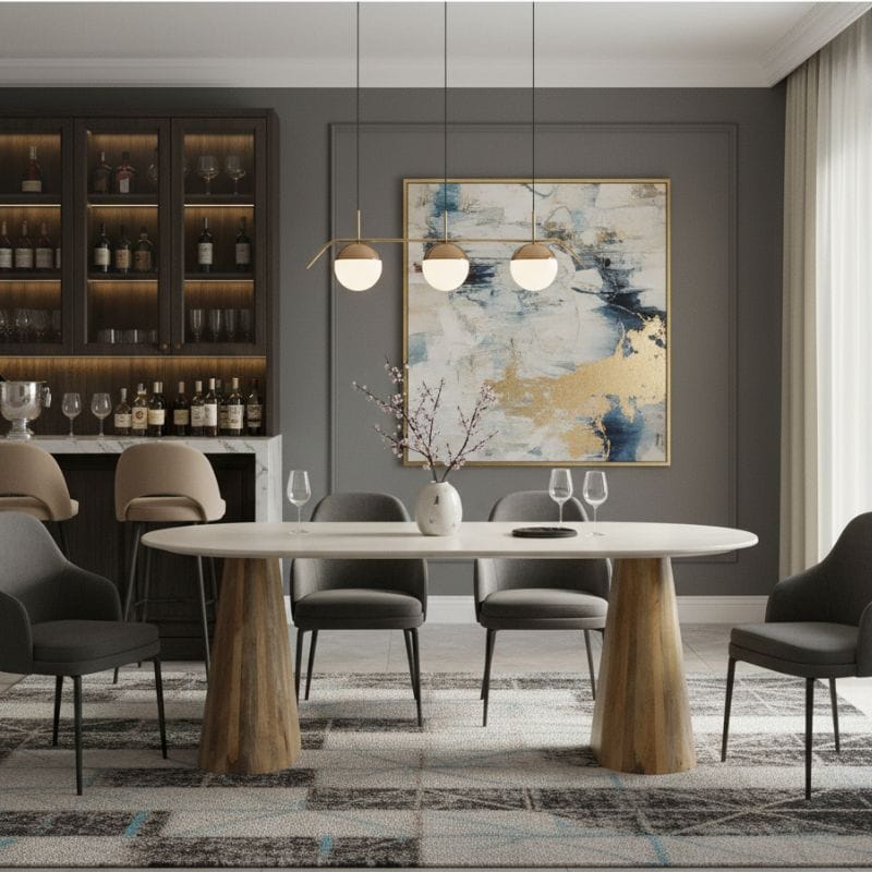 Dining Table Norwa Wooden Oval Marble Top Dining Table