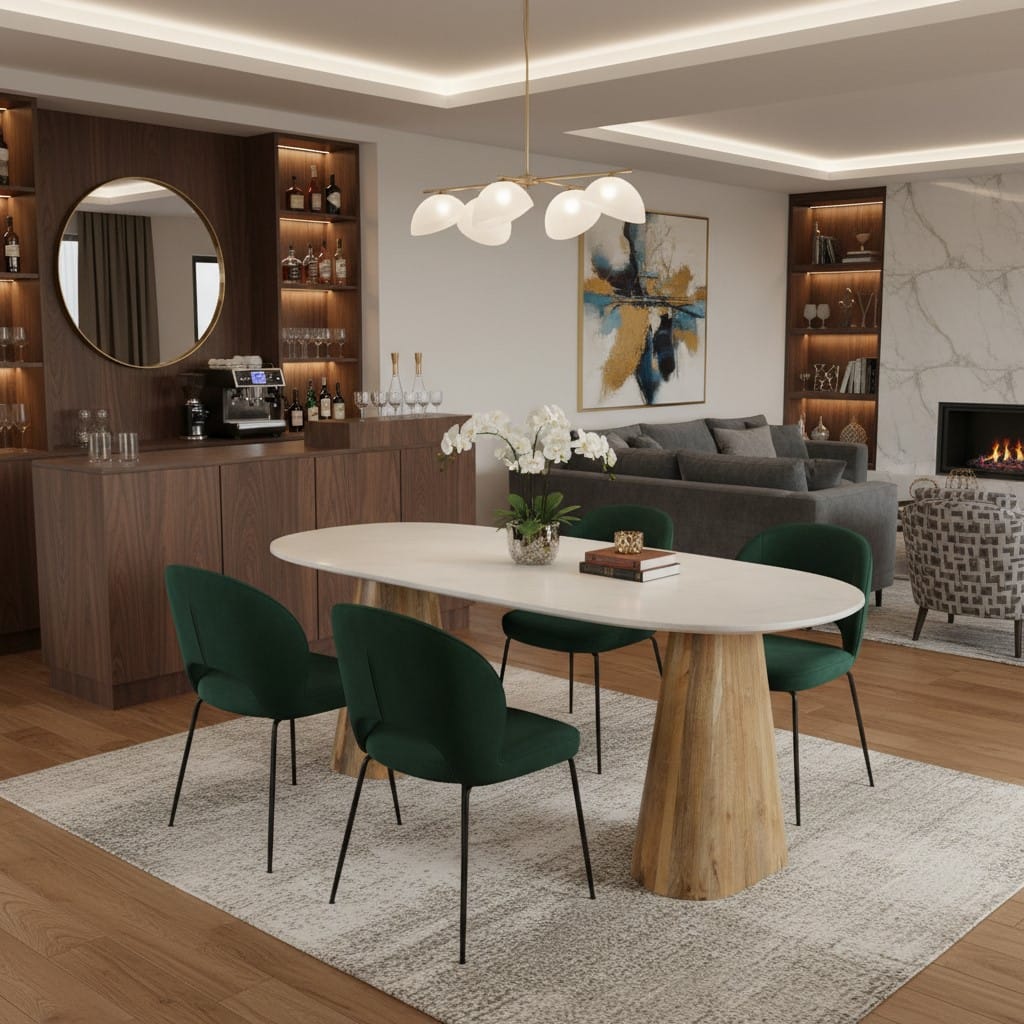 Dining Table Norwa Wooden Oval Marble Top Dining Table
