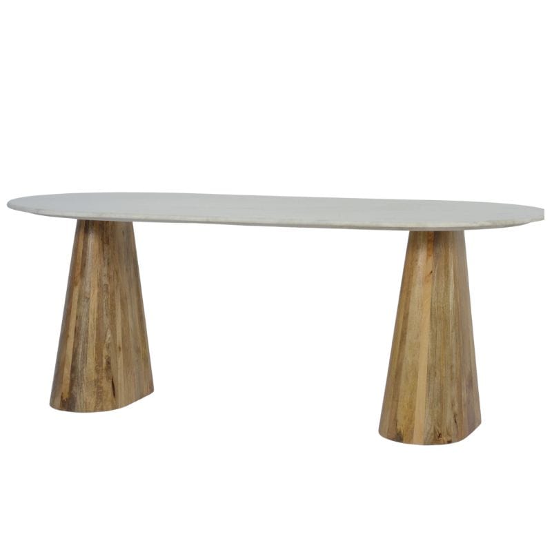 Dining Table Norwa Wooden Oval Marble Top Dining Table