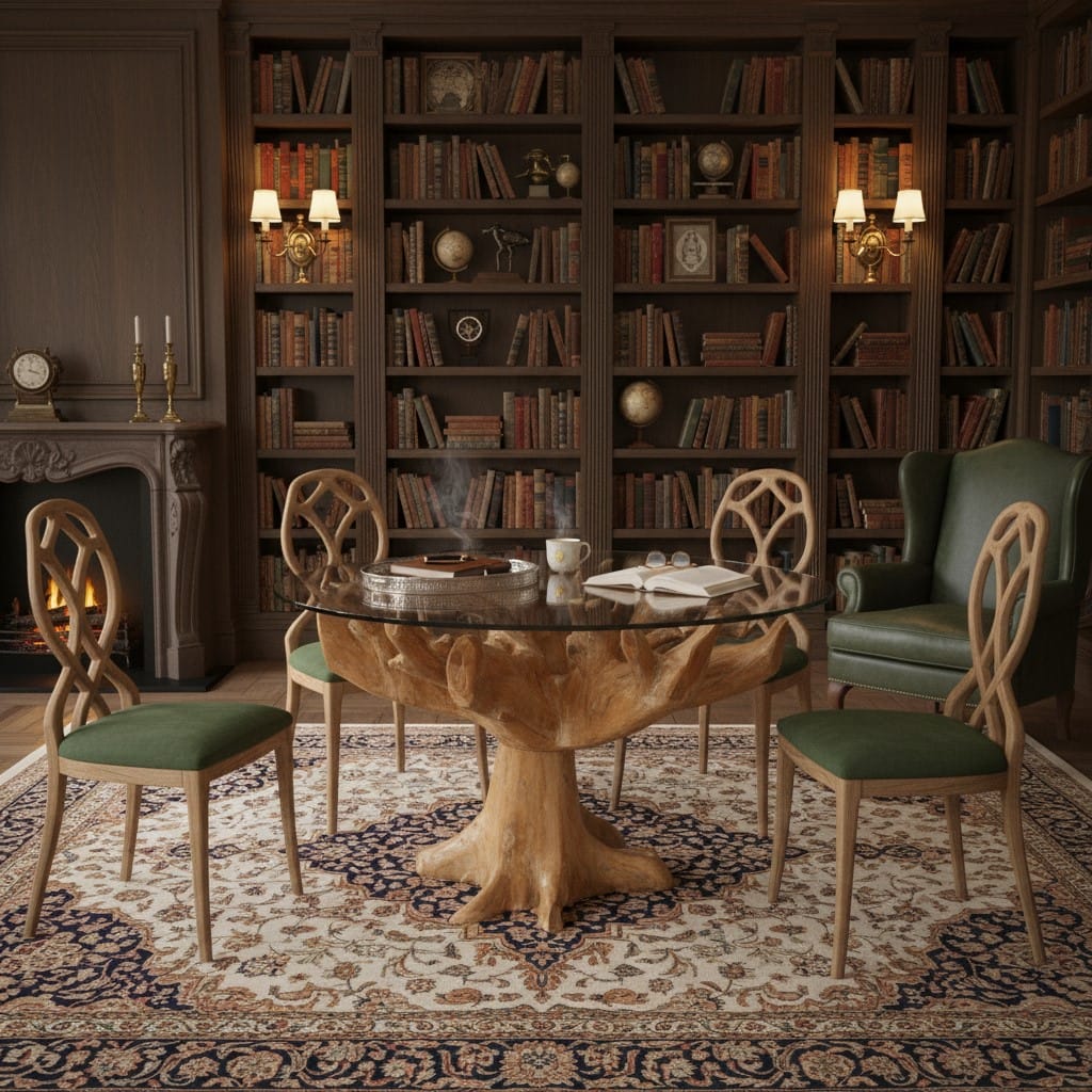 Dining Table Teak Root 1.3m Round Dining Table with Glass Top