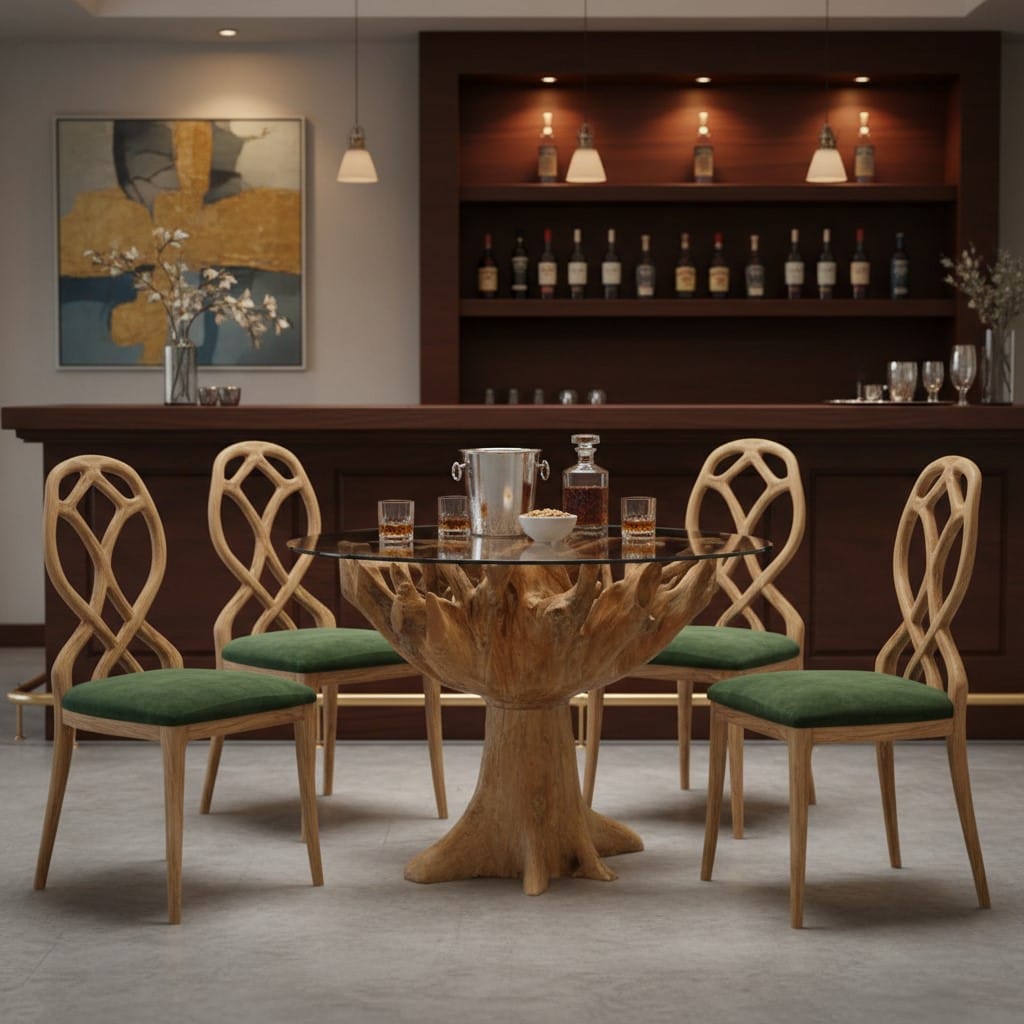 Dining Table Teak Root 1.3m Round Dining Table with Glass Top