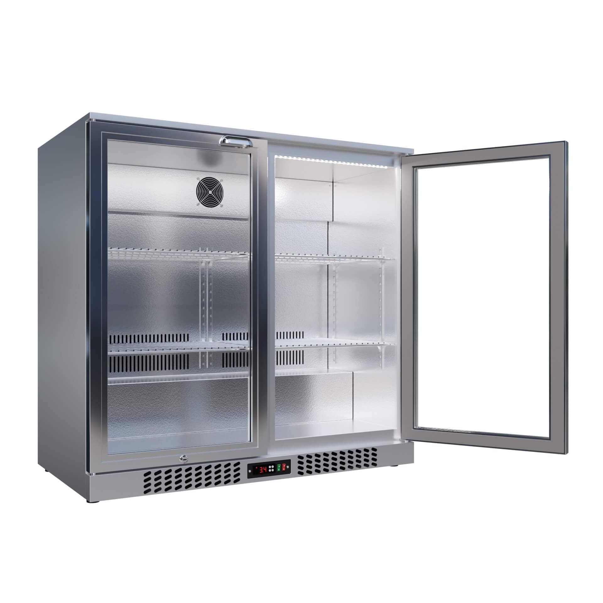 Double Door Bottle Coolers Empire Double Door 208L Stainless Steel Bottle Cooler – A Energy Rated Hinged Door Commercial Back Bar Fridge | CL-210H-S