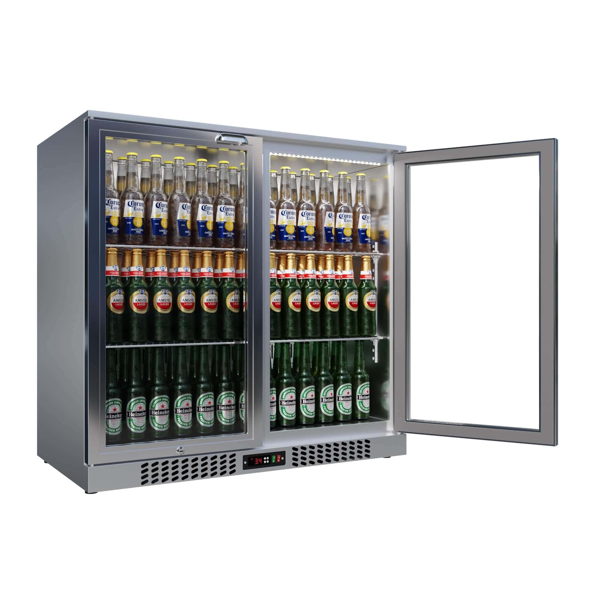 Double Door Bottle Coolers Empire Double Door 208L Stainless Steel Bottle Cooler – A Energy Rated Hinged Door Commercial Back Bar Fridge | CL-210H-S