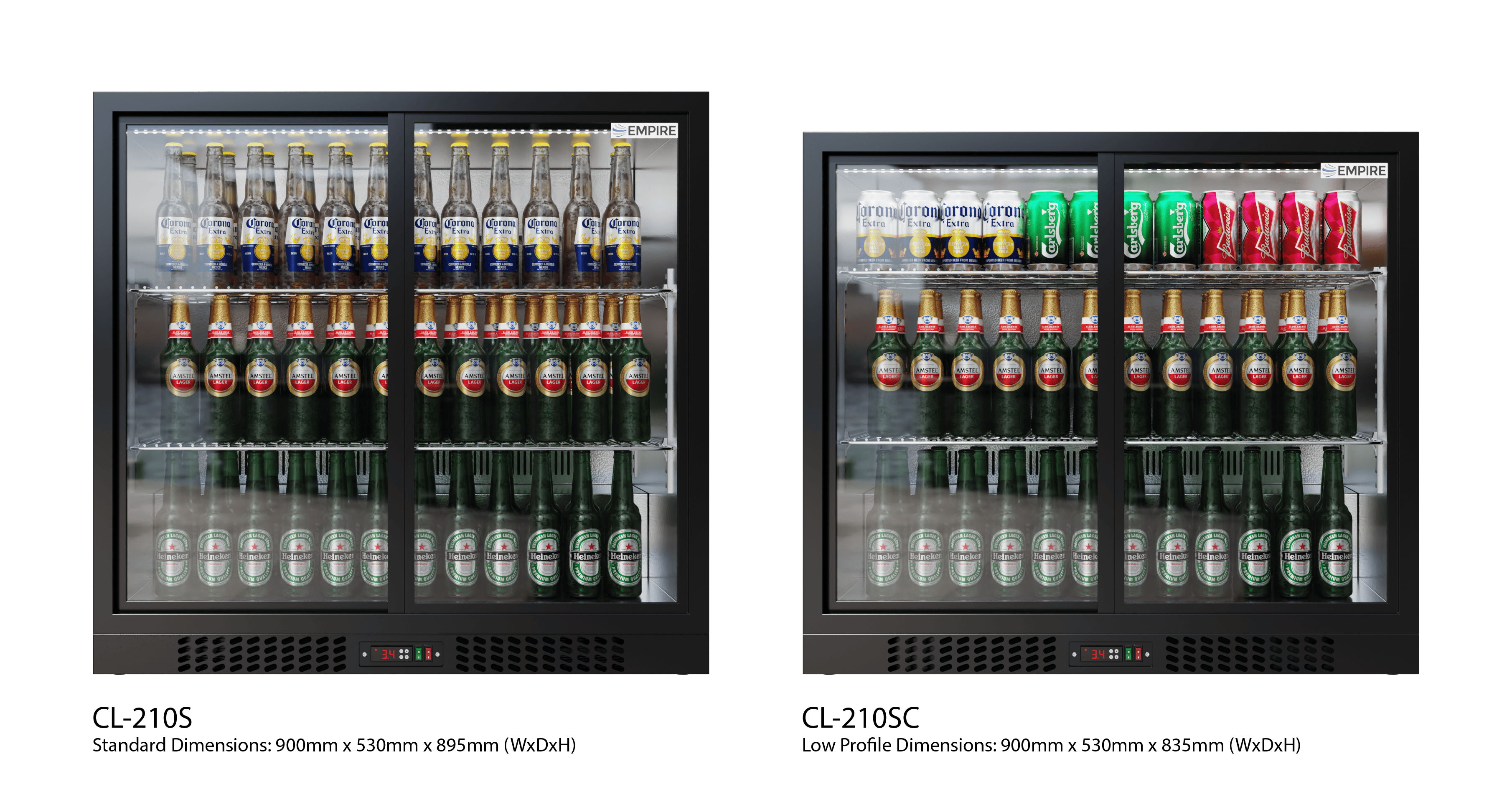 Double Door Bottle Coolers Empire Double Door Bottle Cooler – A Rated Low 835mm Height Sliding Door Commercial Back Bar Fridge