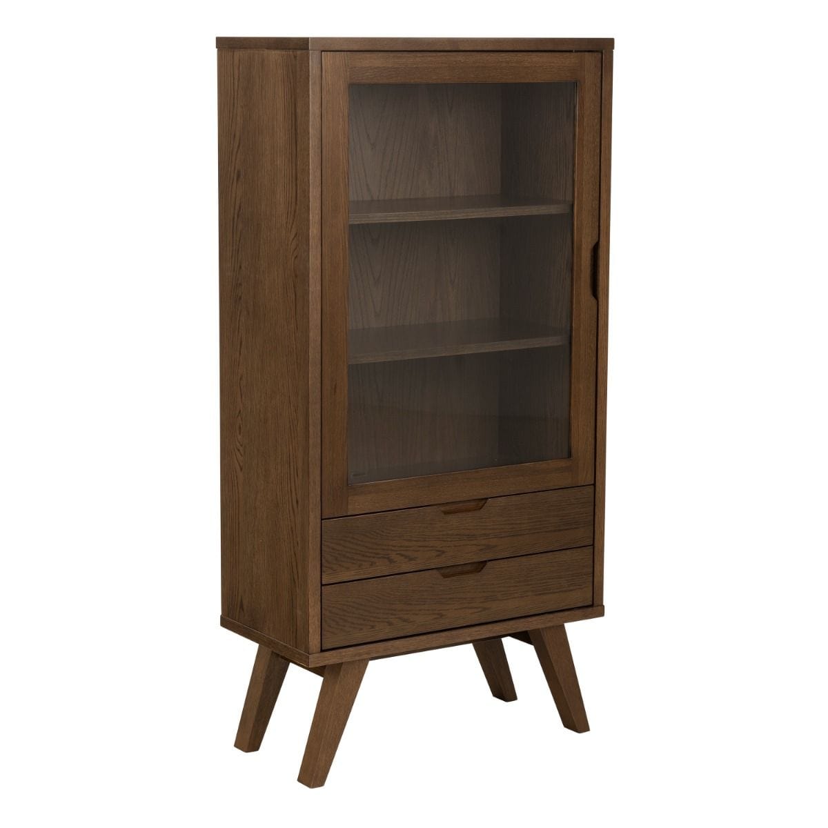 Drawers A-Line Display Cabinet with 2 Drawers and 2 Shelves in Smoked Oak