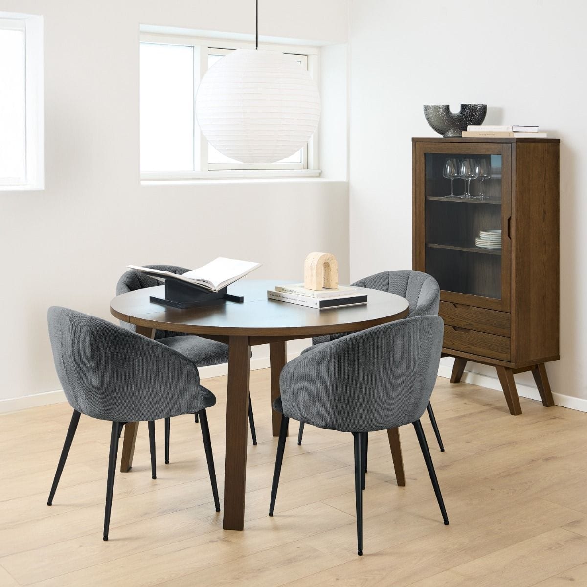Drawers A-Line Display Cabinet with 2 Drawers and 2 Shelves in Smoked Oak