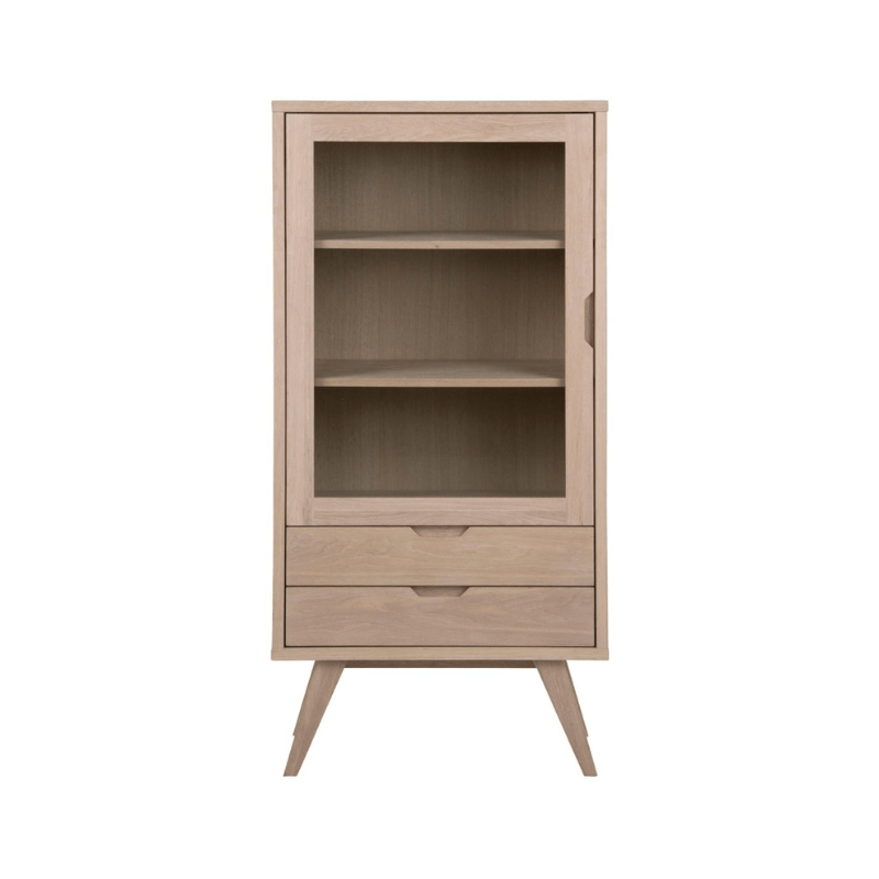 Drawers A-Line Display Cabinet with 2 Drawers and 2 Shelves in White Oak