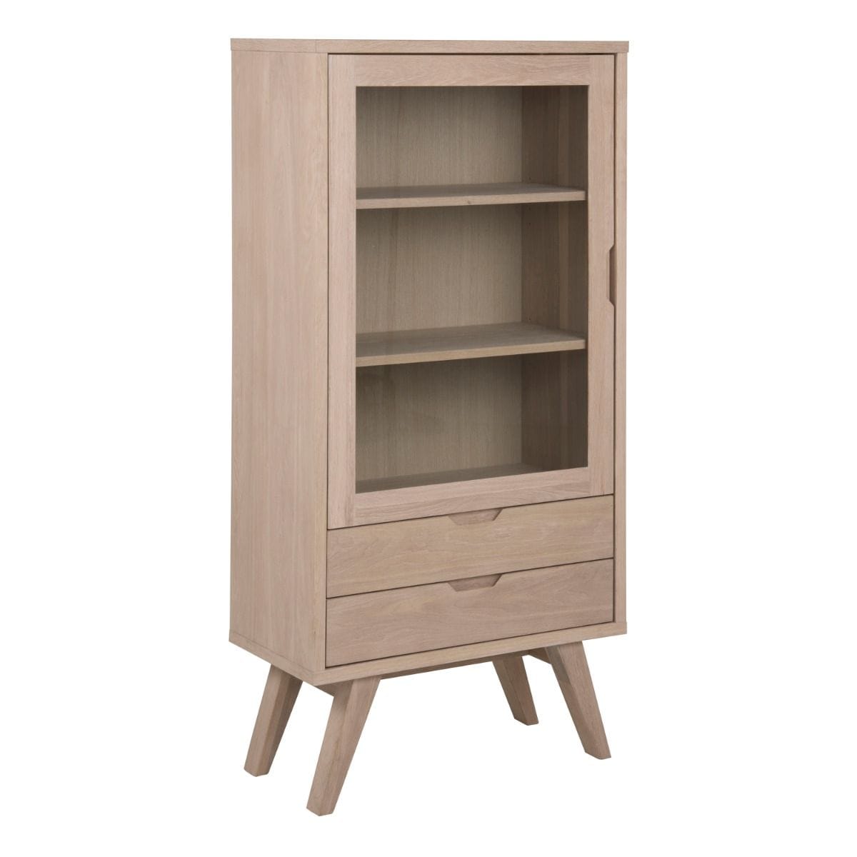 Drawers A-Line Display Cabinet with 2 Drawers and 2 Shelves in White Oak